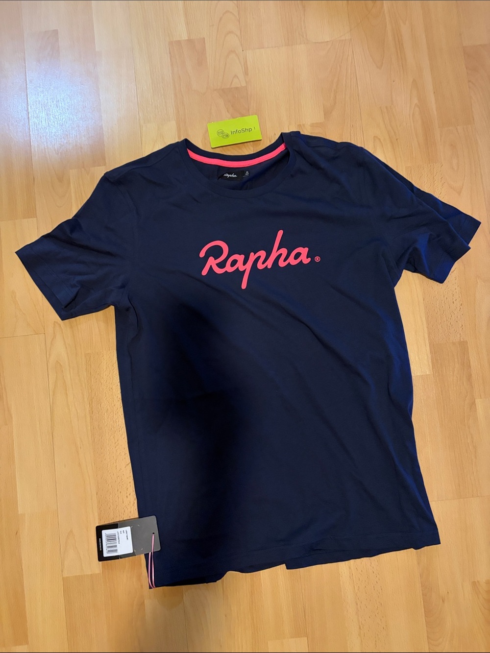 Rapha Navy Tee with Coral Script Logo